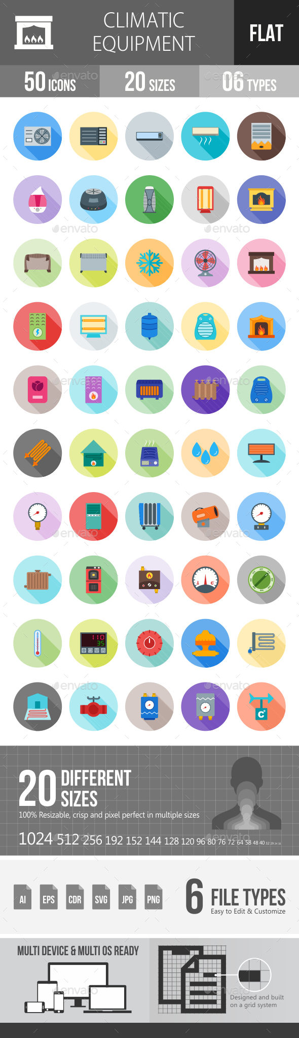 Climatic Equipment Flat Shadowed Icons - Icons