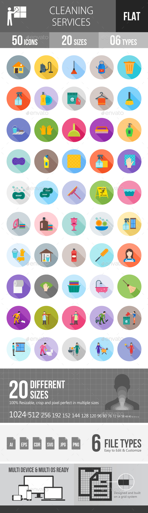 Cleaning Services Flat Shadowed Icons - Icons