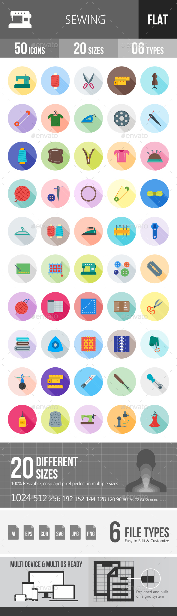 Sewing Flat Shadowed Icons - Icons