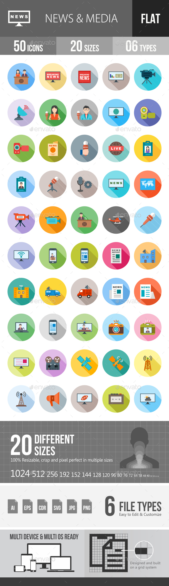 News & Media Flat Shadowed Icons - Icons