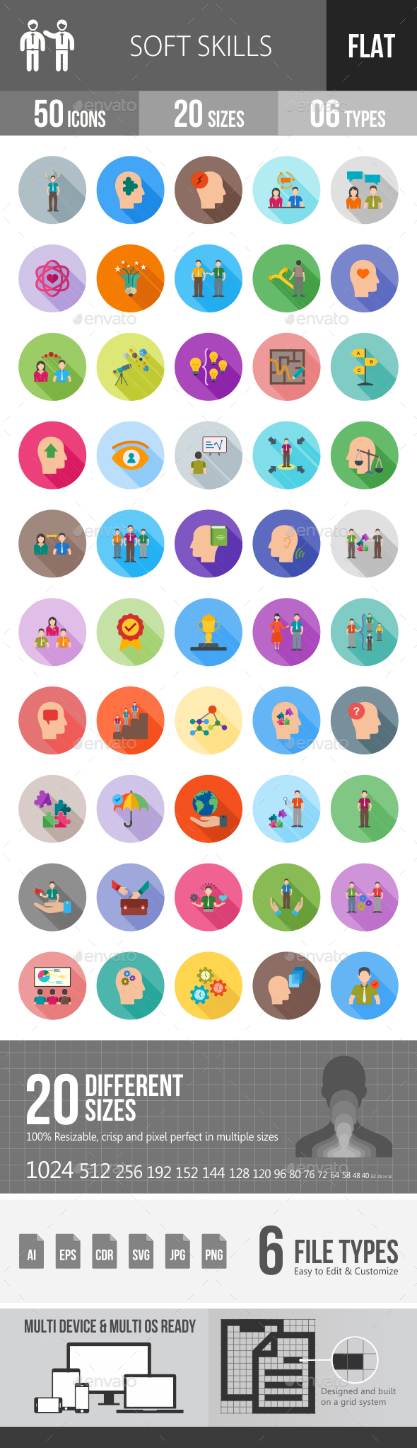 Soft Skills Flat Shadowed Icons - Icons