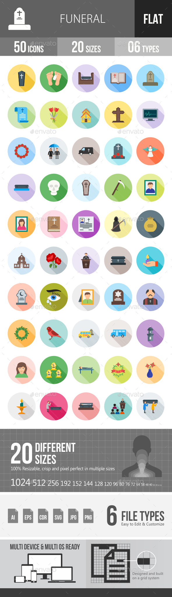 Funeral Flat Shadowed Icons - Icons