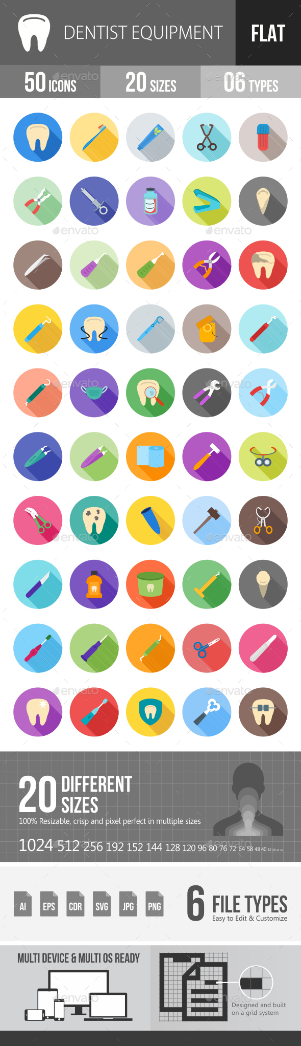 Dentist Equipment Flat Shadowed Icons - Icons