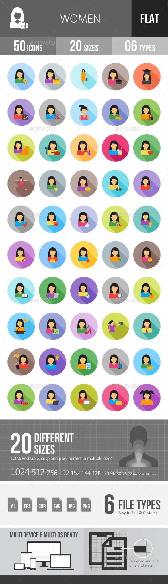 Women Flat Shadowed Icons - Icons