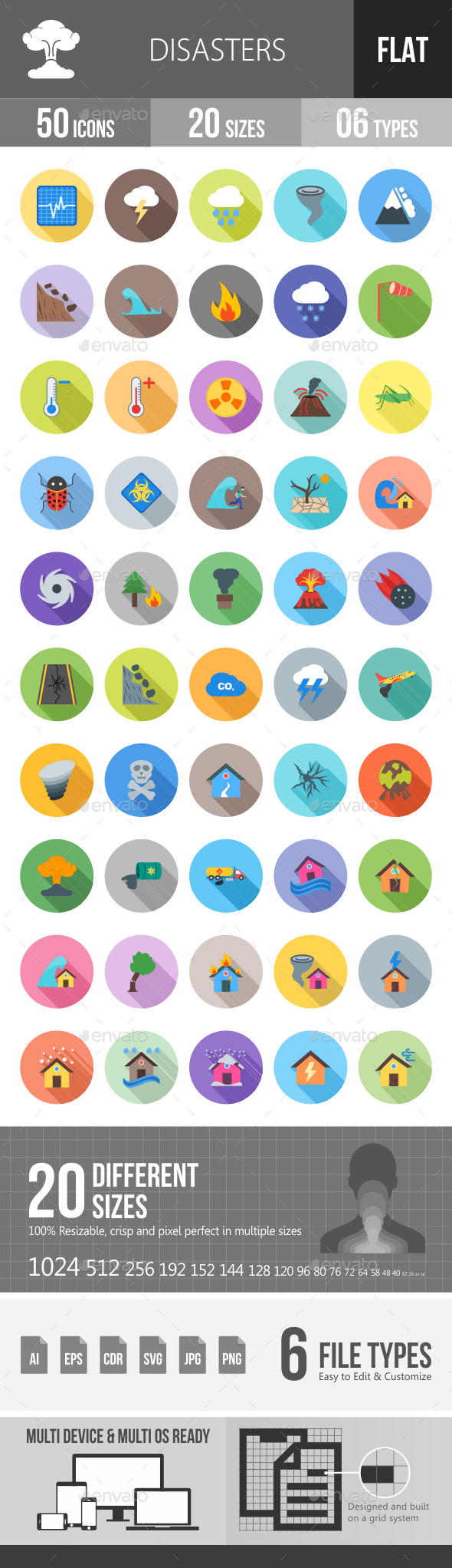 Disasters Flat Shadowed Icons - Icons