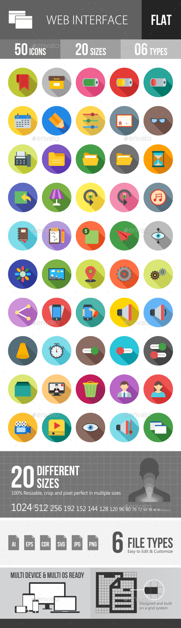 Web Interface Flat Shadowed Icons - Icons