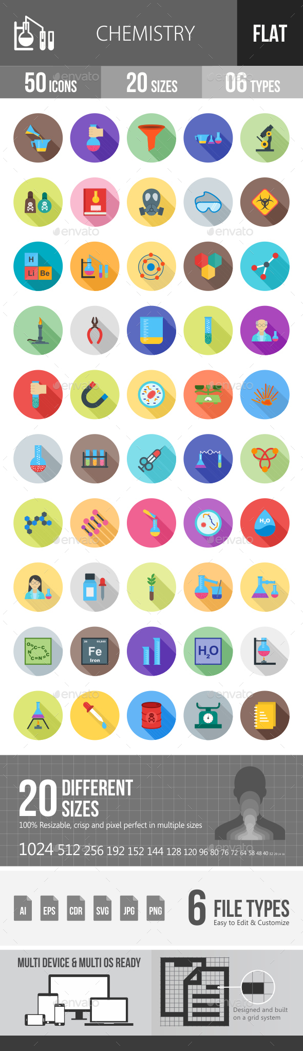 Chemistry Flat Shadowed Icons - Icons