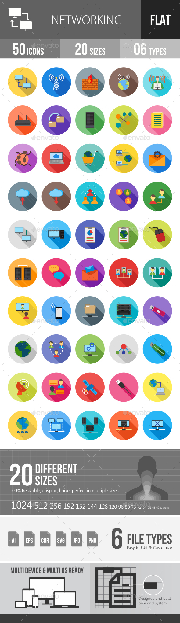 Networking Flat Shadowed Icons - Icons