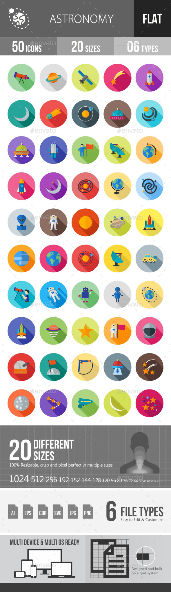 Astronomy Flat Shadowed Icons - Icons