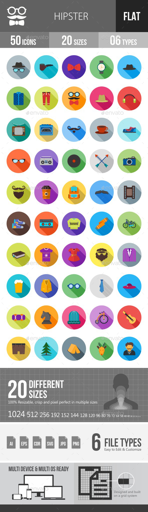 Hipster Flat Shadowed Icons - Icons