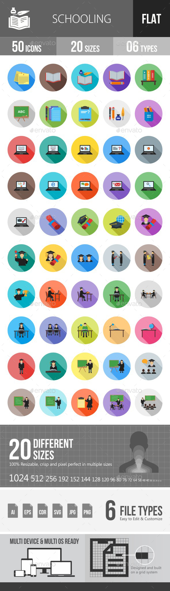 Schooling Flat Shadowed Icons - Icons