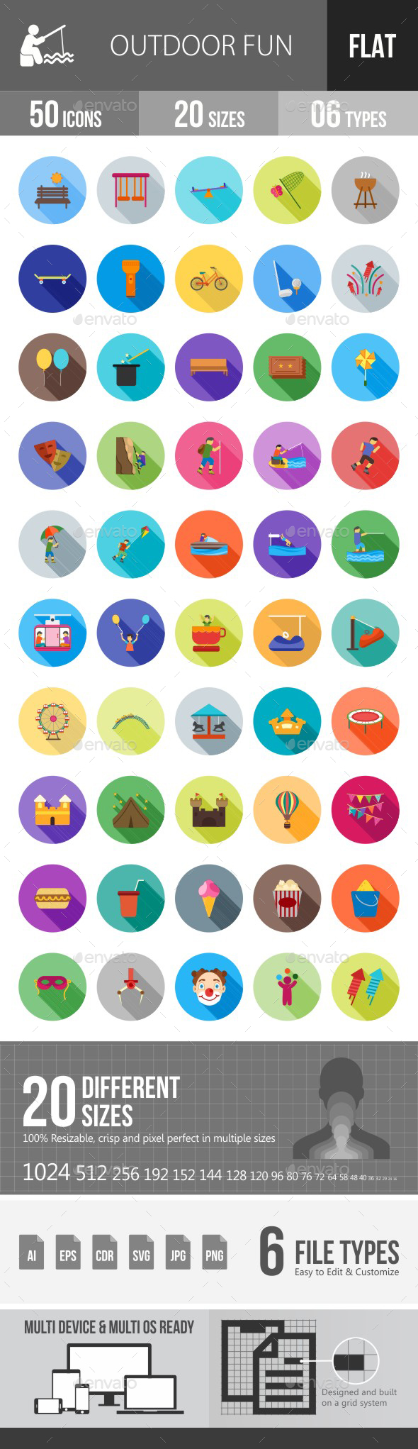 Outdoor Fun Flat Shadowed Icons - Icons