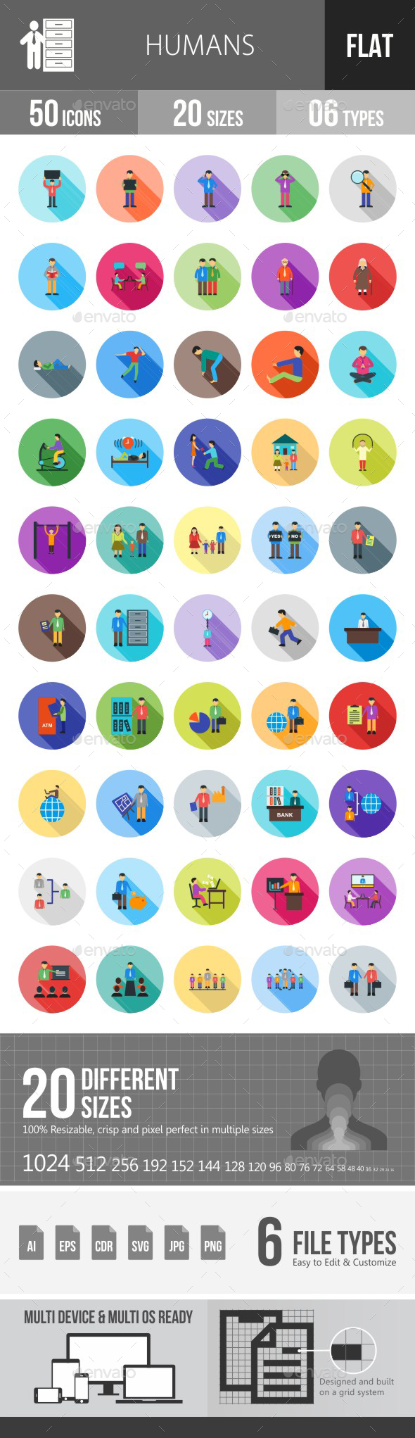 Humans Flat Shadowed Icons - Icons