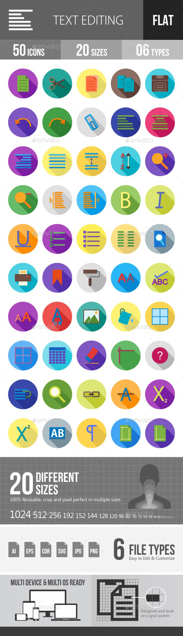 Text Editing Flat Shadowed Icons - Icons