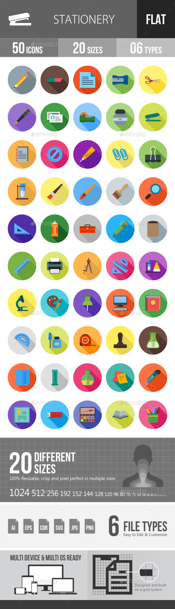 Stationery Flat Shadowed Icons - Icons