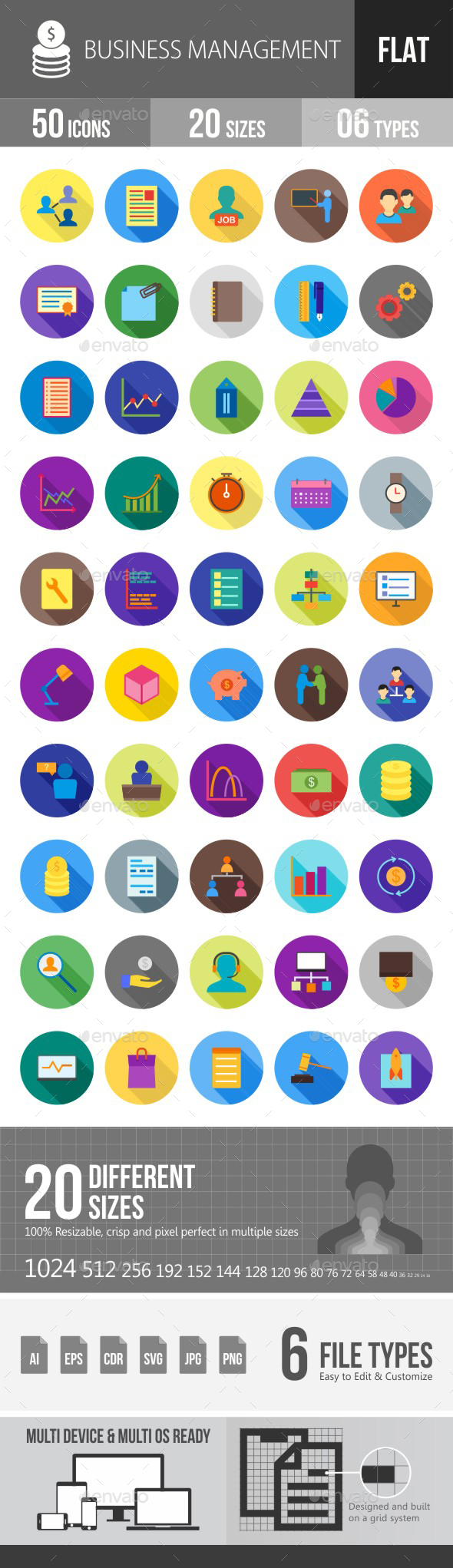 Business Management Flat Shadowed Icons - Icons