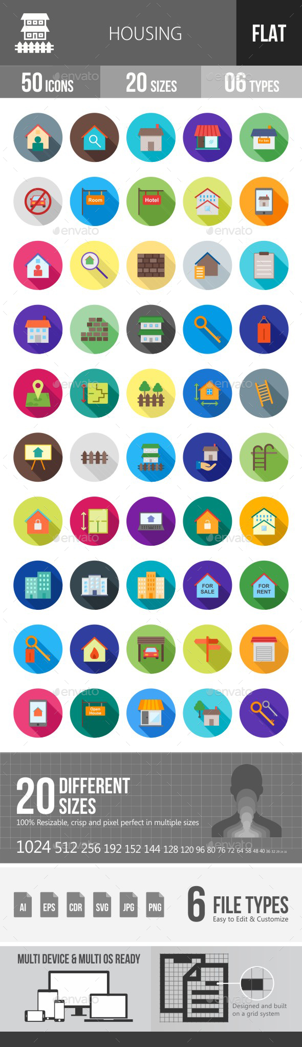 Housing Flat Shadowed Icons - Icons