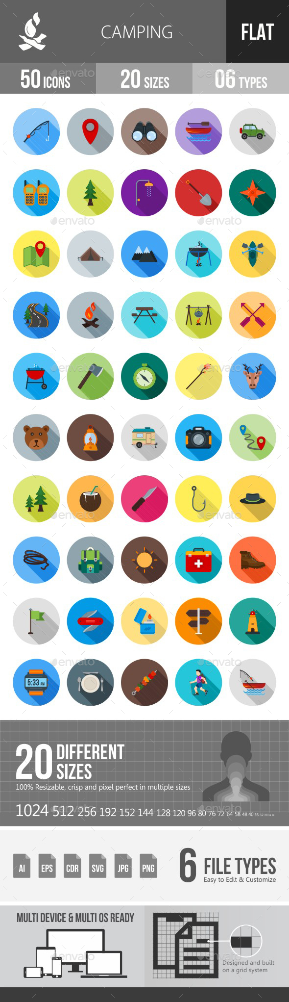 Camping Flat Shadowed Icons - Icons