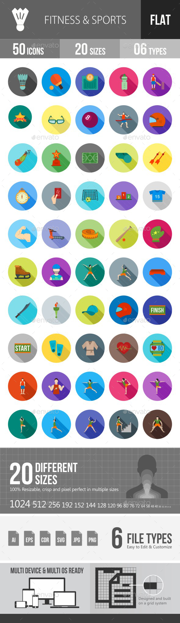 Fitness & Sports Flat Shadowed Icons - Icons