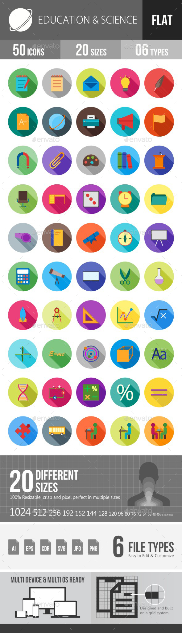 Education & Science Flat Shadowed Icons - Icons