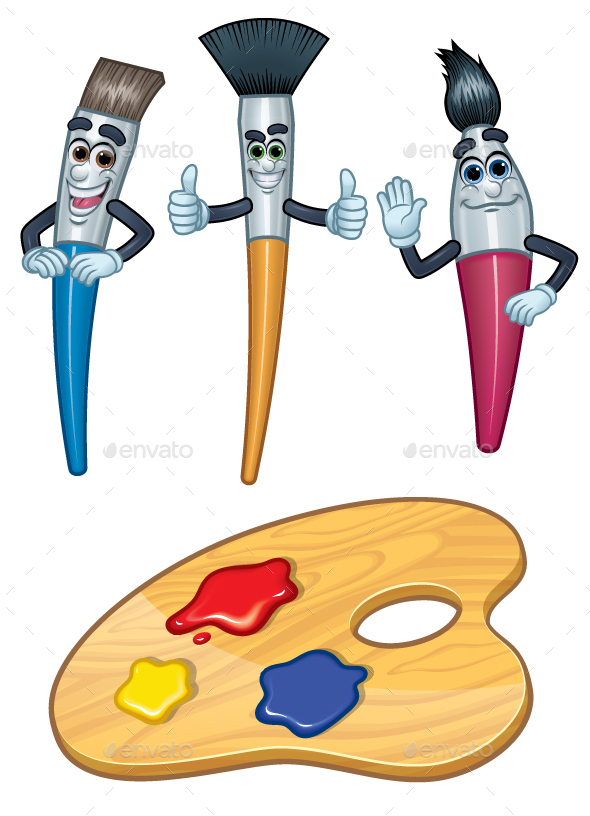 3 Cartoon Character Paint Brushes and Color Palette by bayuprahara