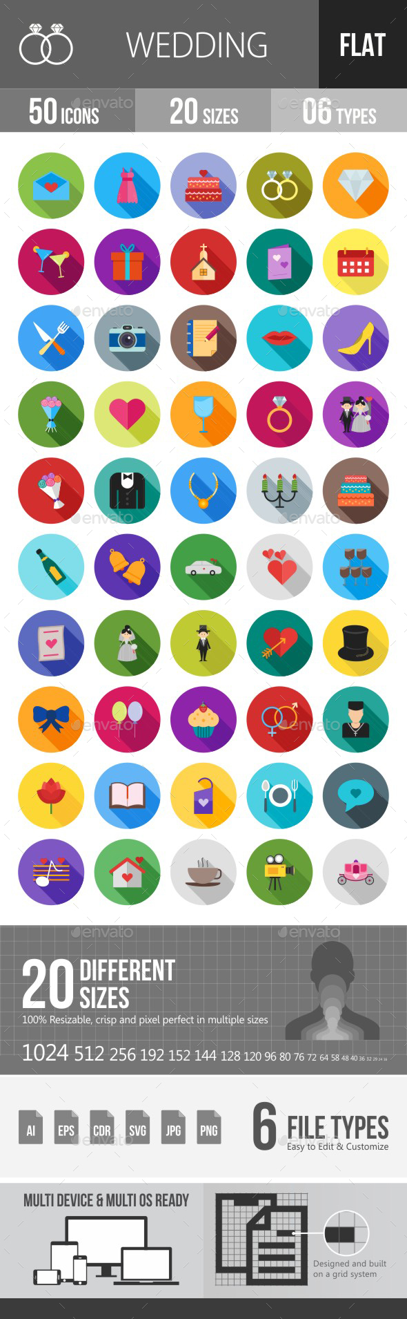 Wedding Flat Shadowed Icons - Icons