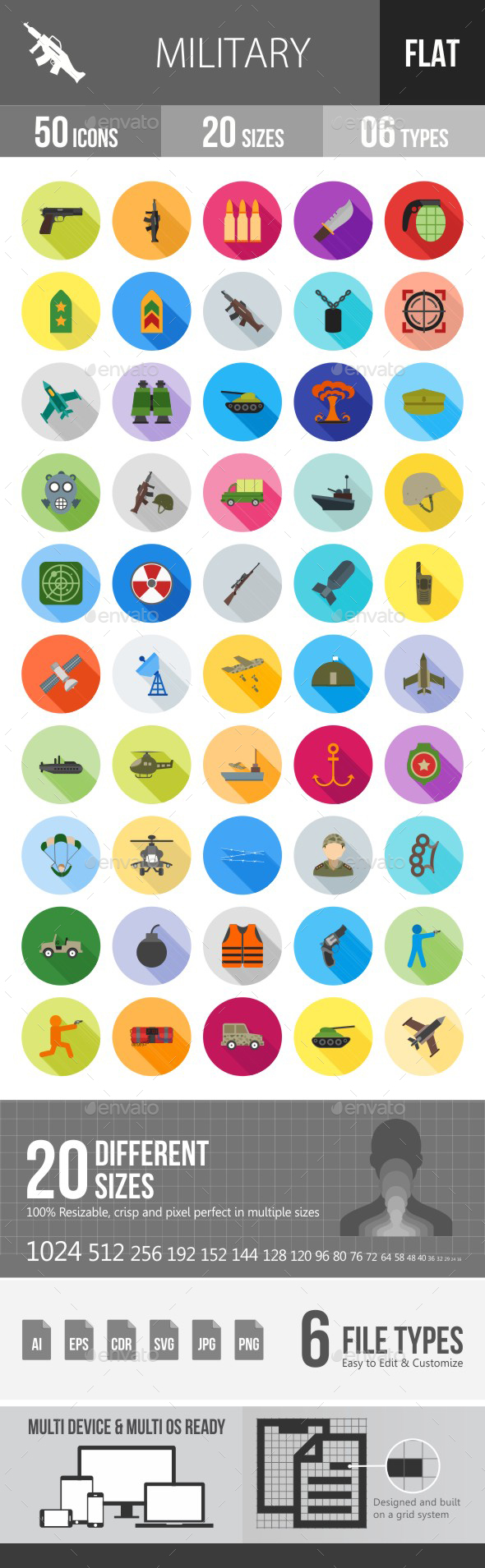 Military Flat Shadowed Icons - Icons