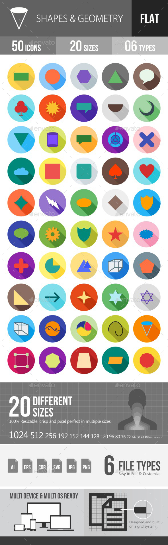 Shapes & Geometry Flat Shadowed Icons - Icons