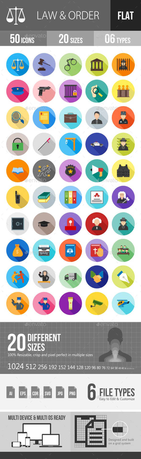 Law & Order Flat Shadowed Icons - Icons