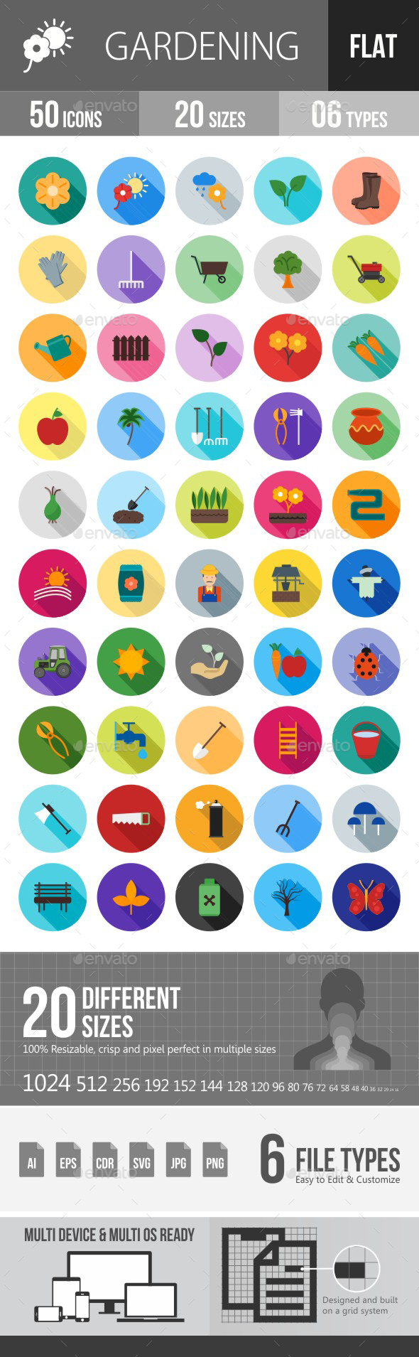 Gardening Flat Shadowed Icons - Icons