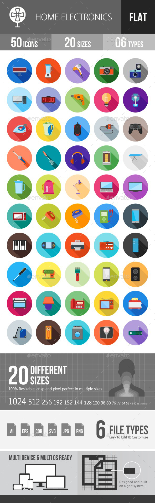 Home Electronics Flat Shadowed Icons - Icons