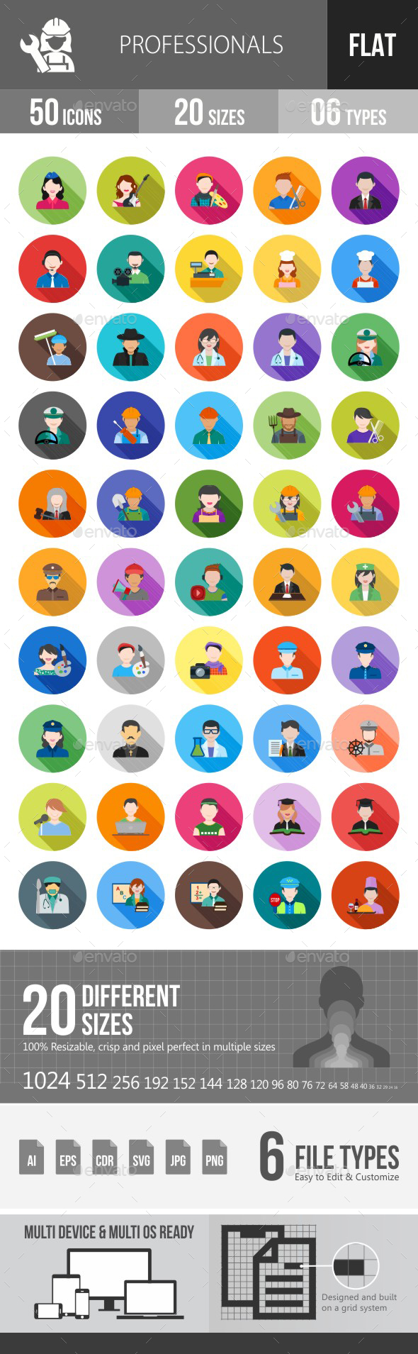 Professionals Flat Shadowed Icons - Icons