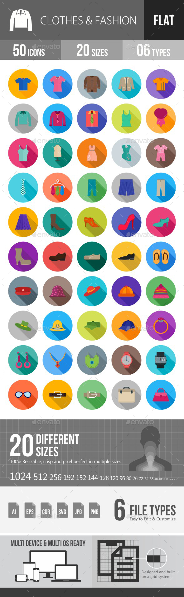 Clothes & Fashion Flat Shadowed Icons - Icons
