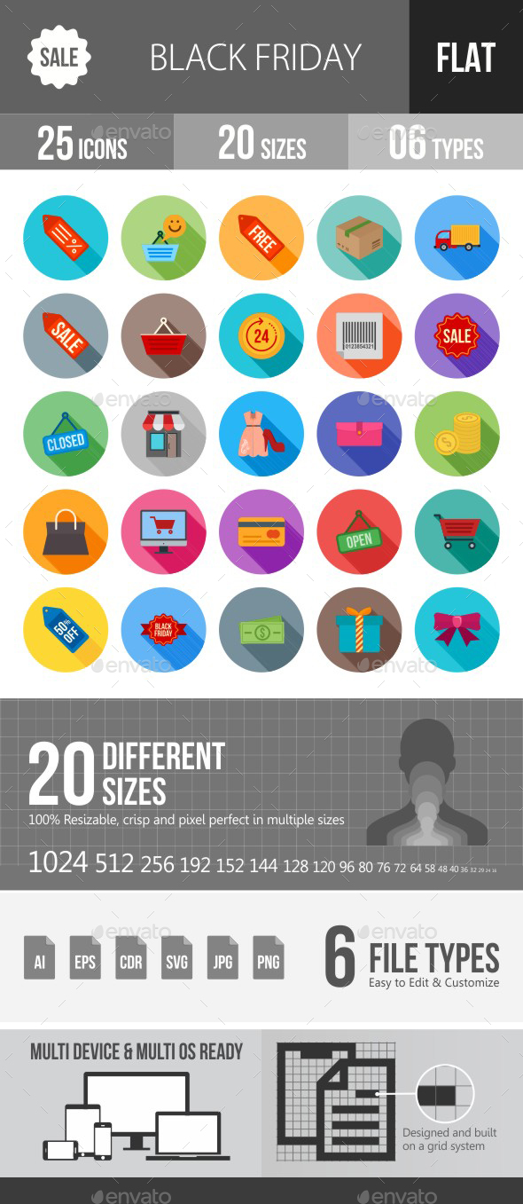 Black Friday Flat Shadowed Icons - Icons