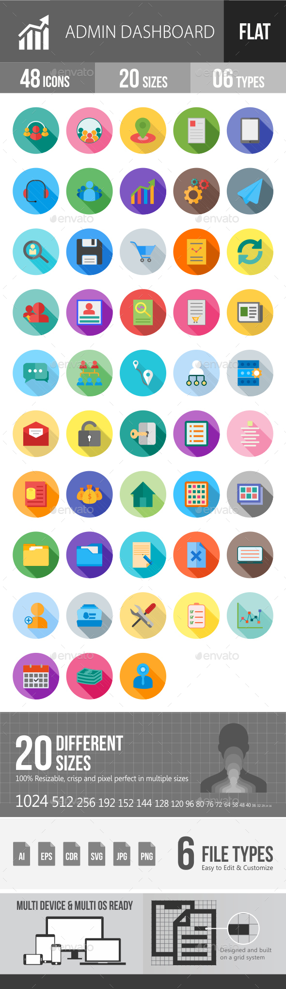 Admin Dashboard Flat Shadowed Icons - Icons