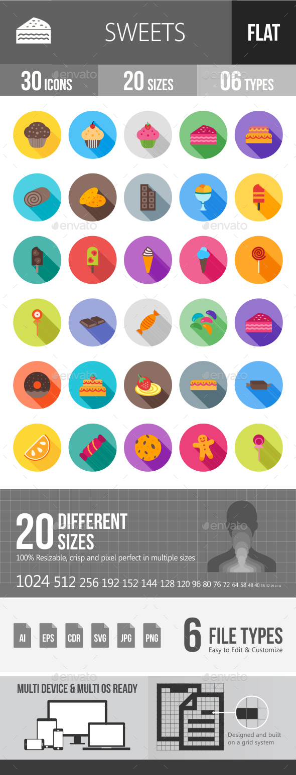 Sweets Flat Shadowed Icons - Icons