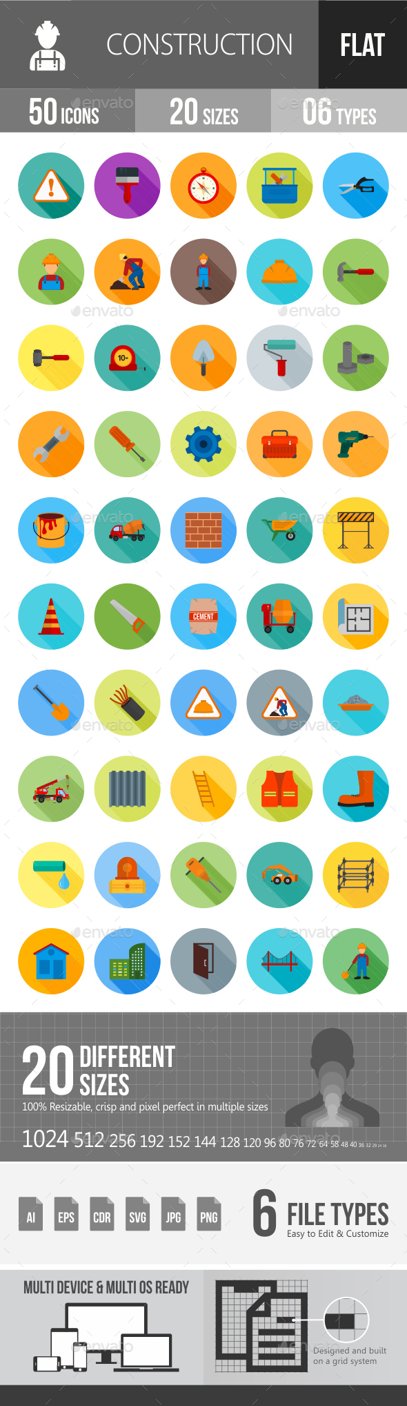 Construction Flat Shadowed Icons - Icons