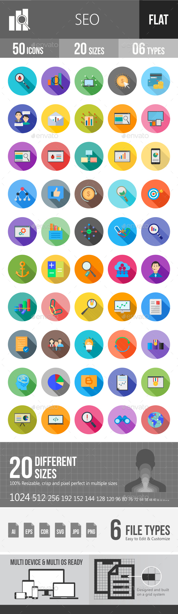 SEO Flat Shadowed Icons - Icons