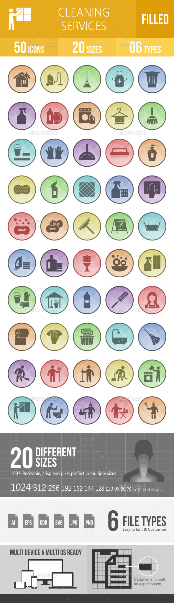 Cleaning Services Filled Low Poly B/G Icons - Icons