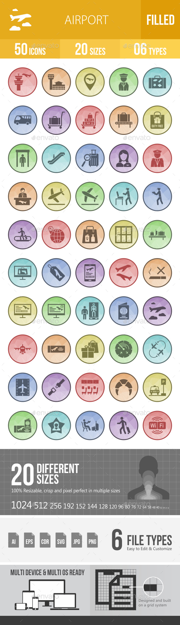 Airport Filled Low Poly B/G Icons - Icons