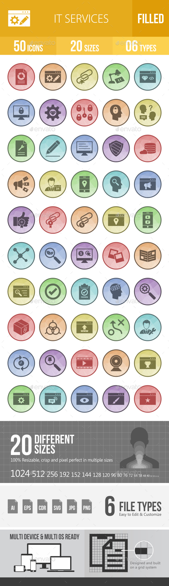IT Services Filled Low Poly B/G Icons - Icons