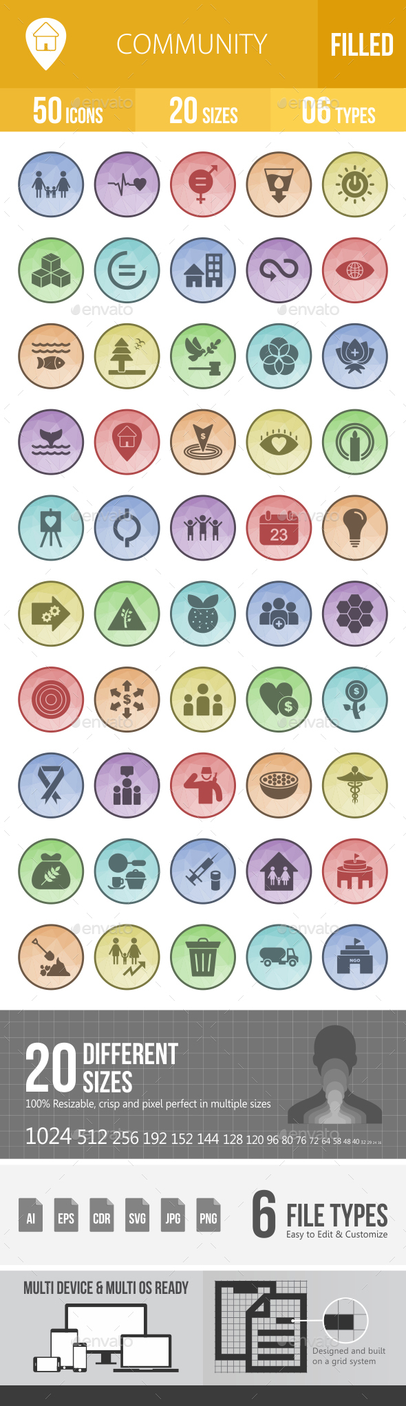 50 Community Filled Low Poly B/G Icons - Icons