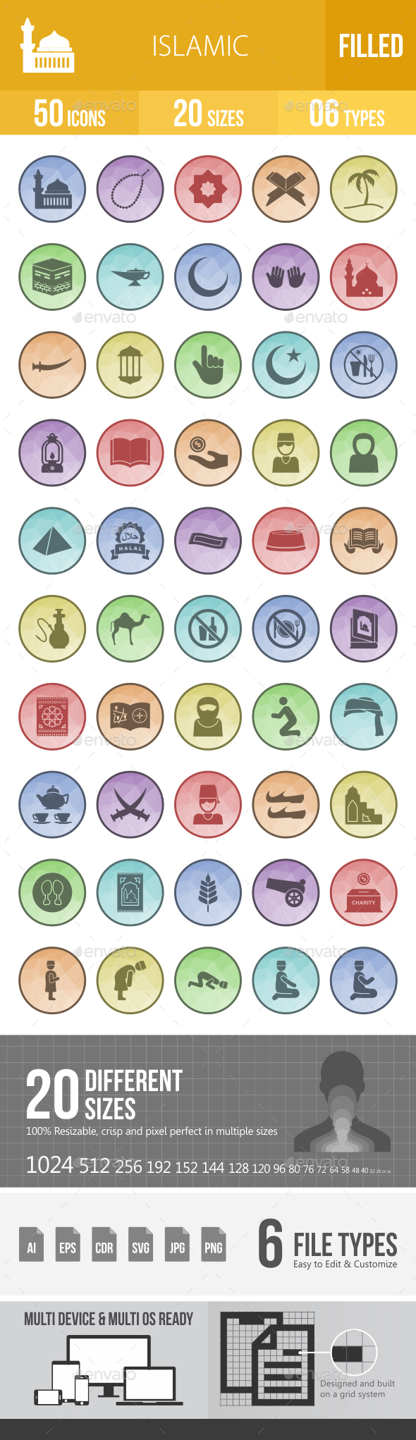 Islamic Filled Low Poly B/G Icons - Icons