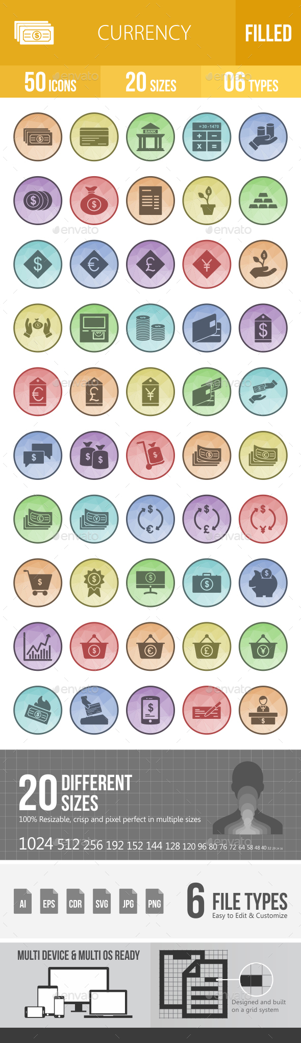 Currency Filled Low Poly B/G Icons - Icons