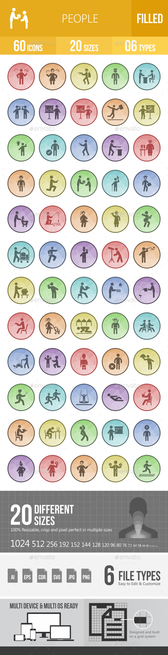 People Filled low Poly B/G Icons - Icons