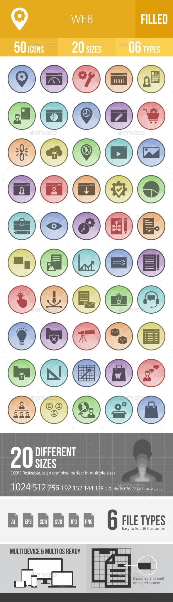 Web Filled low Poly B/G Icons - Icons