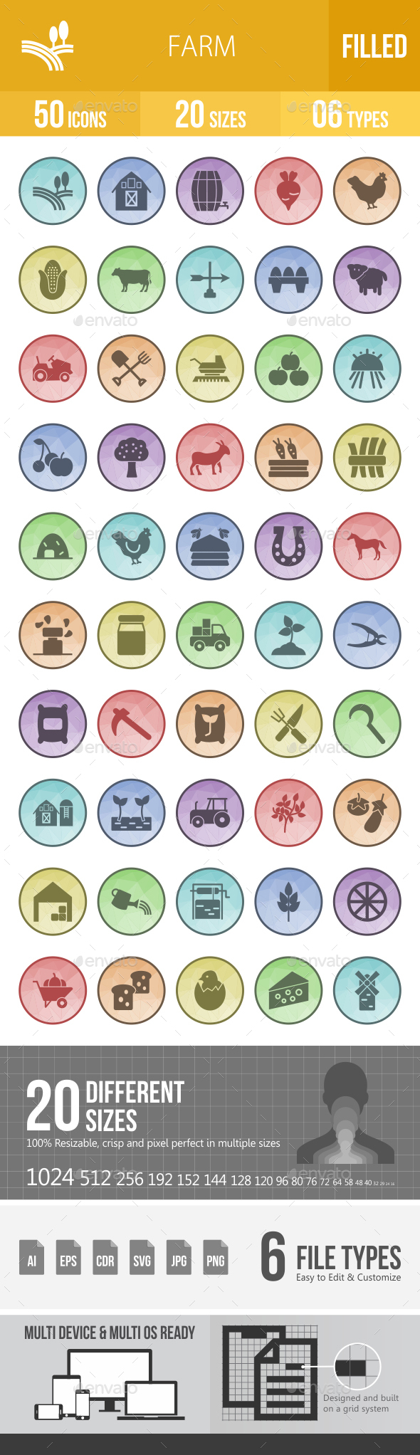 Farm Filled Low Poly B/G Icons - Icons