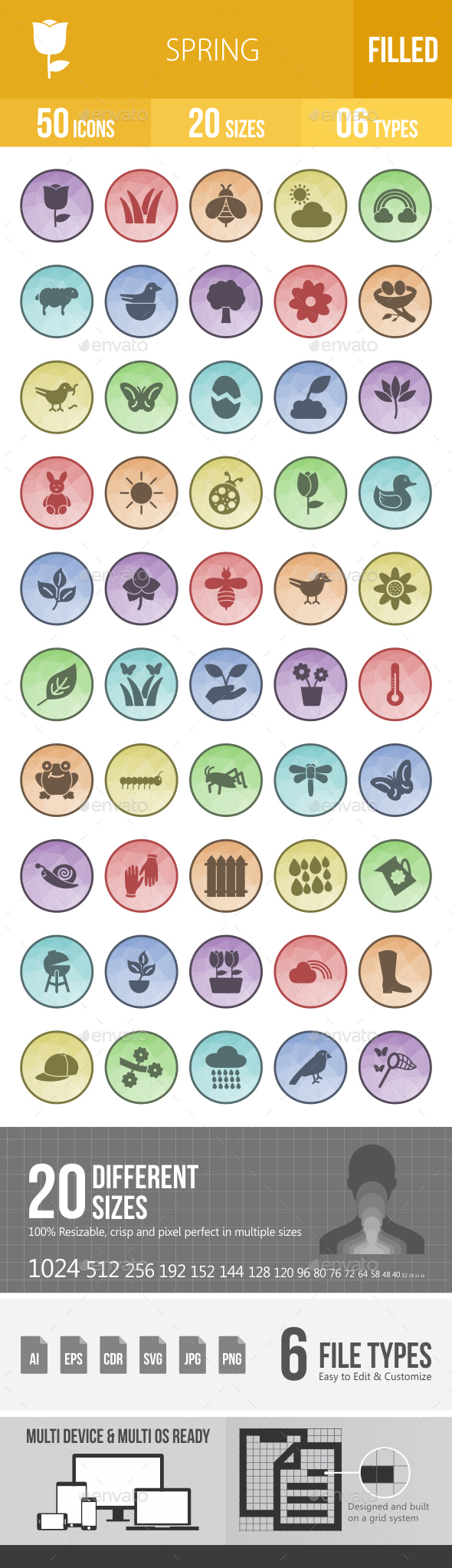 Spring Filled Low Poly B/G Icons - Icons