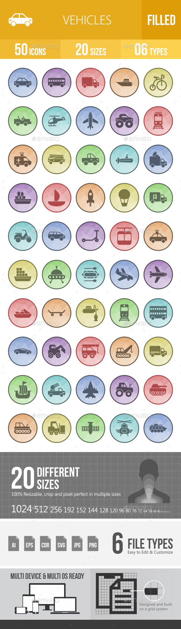 Vehicles Filled Low Poly B/G Icons - Icons