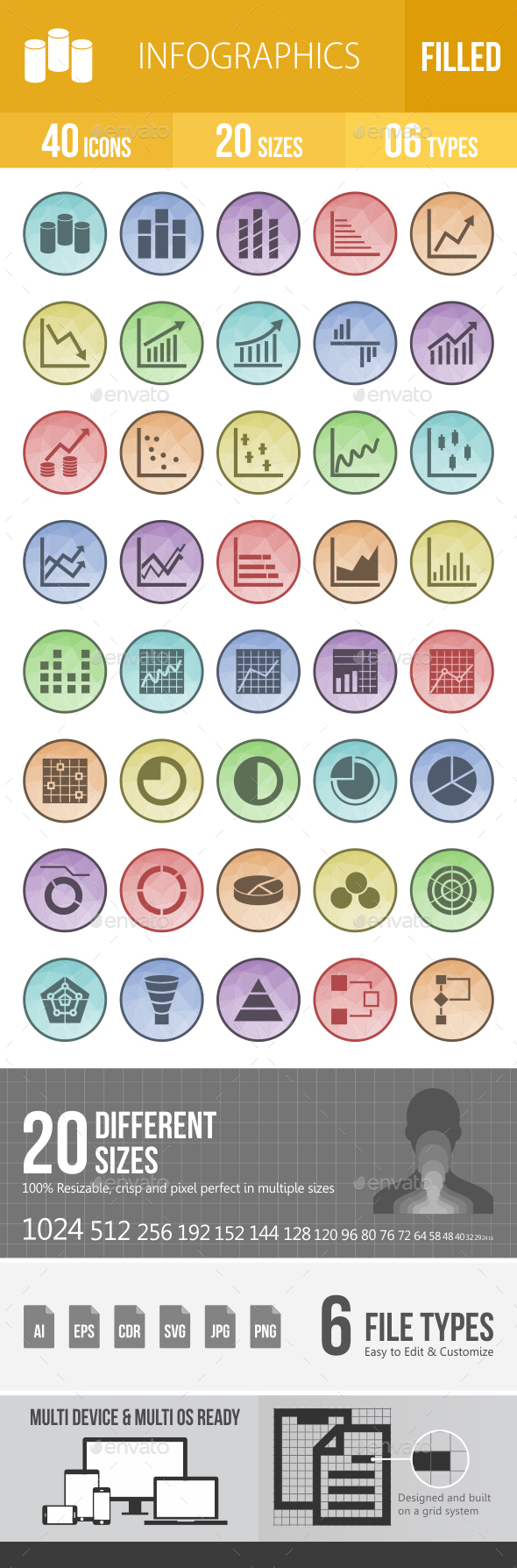 Infographics Filled Low Poly Icons - Icons